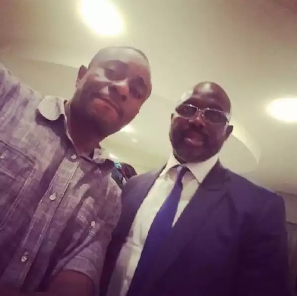 Actor Emeka Ike Takes A Selfie With Football Legend, George Weah, Endorses Him As Next Liberian President